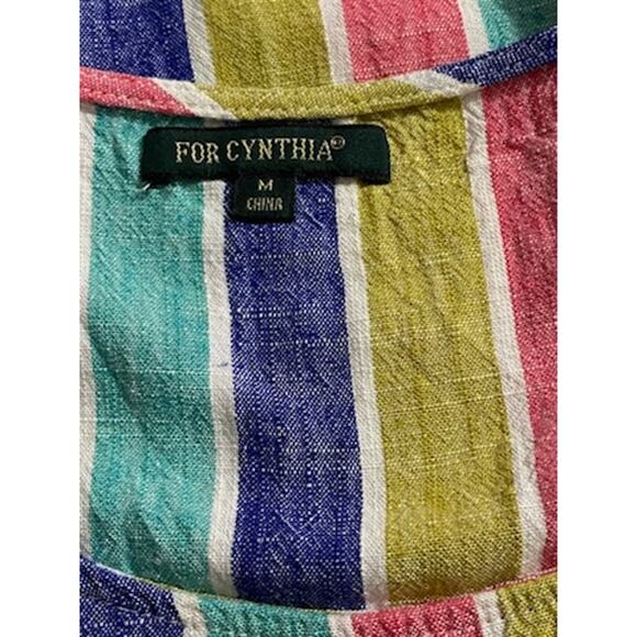 FOR CYNTHIA Womens M Linen Cabana Stripe Asymmetrical Tank Top Lagenlook Artsy - Picture 6 of 7